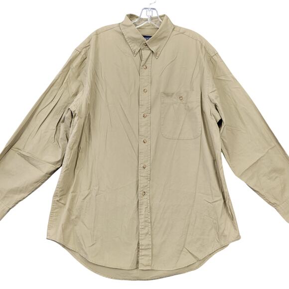 Lands End Long Sleeve Button Down Collar Shirt Mens Large Khaki Tan Classic Top - Picture 1 of 9